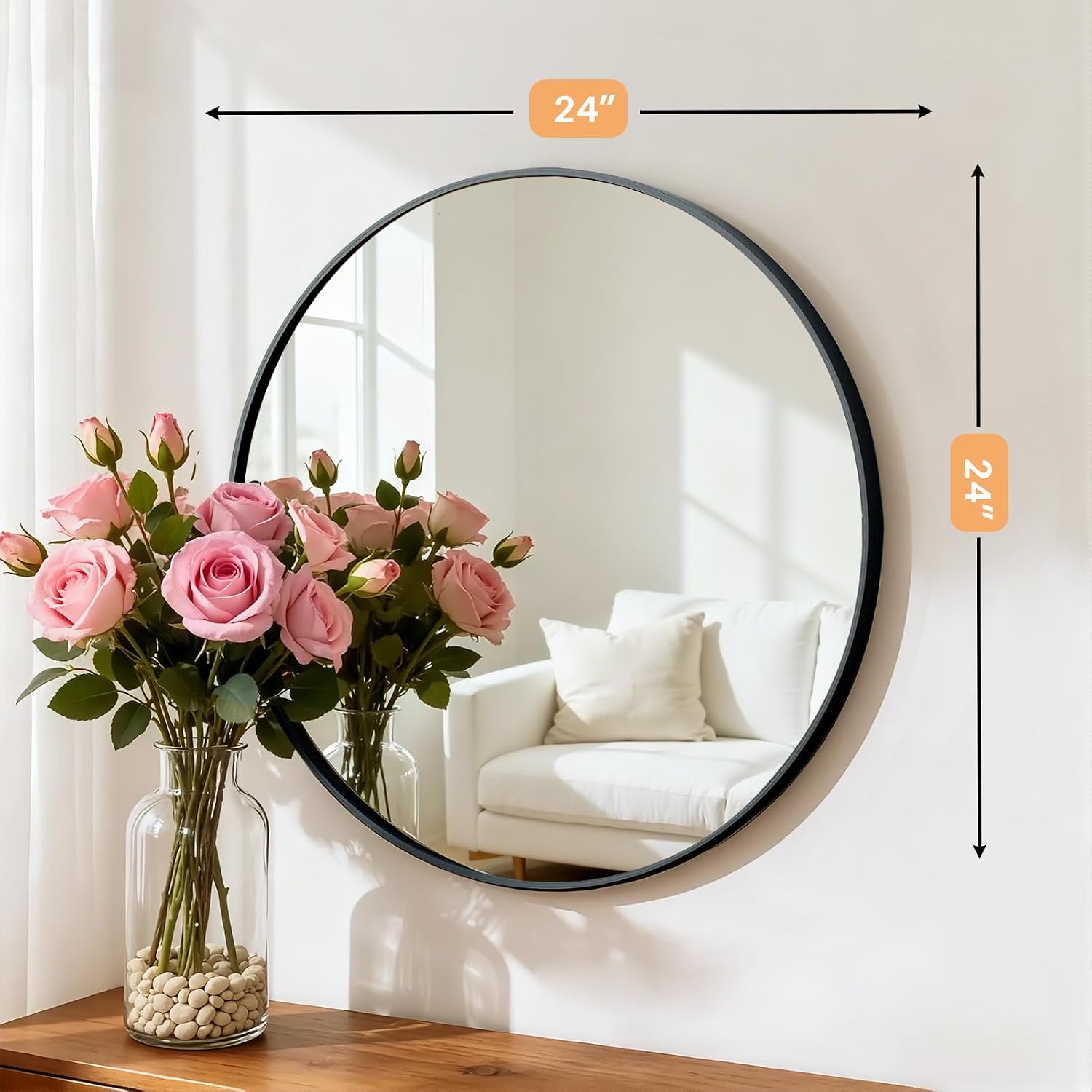 24 Inch Round Black Framed Mirror