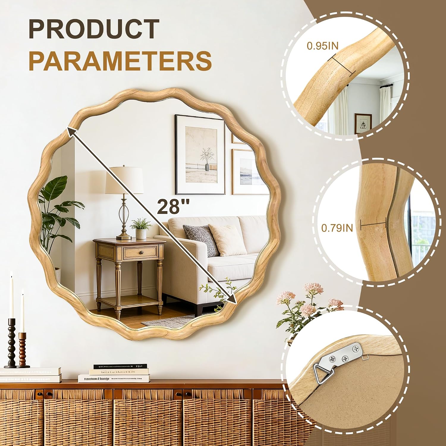 28 Inch Wavy Wooden Frame Mirror