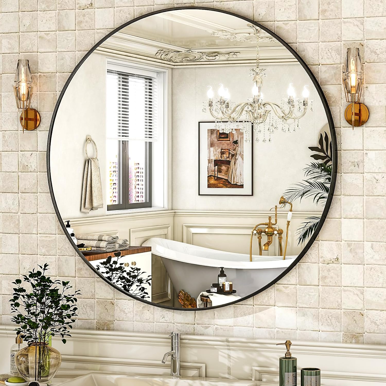 30 Inch Round Black Aluminium Mirror