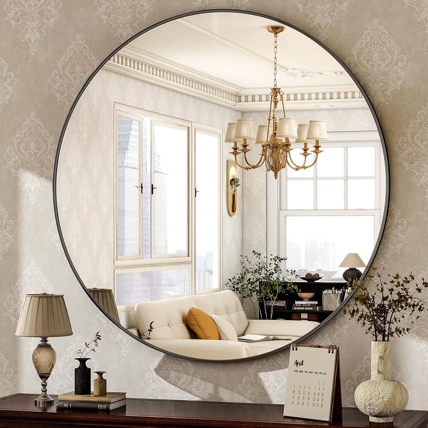 30 Inch Round Black Aluminium Mirror