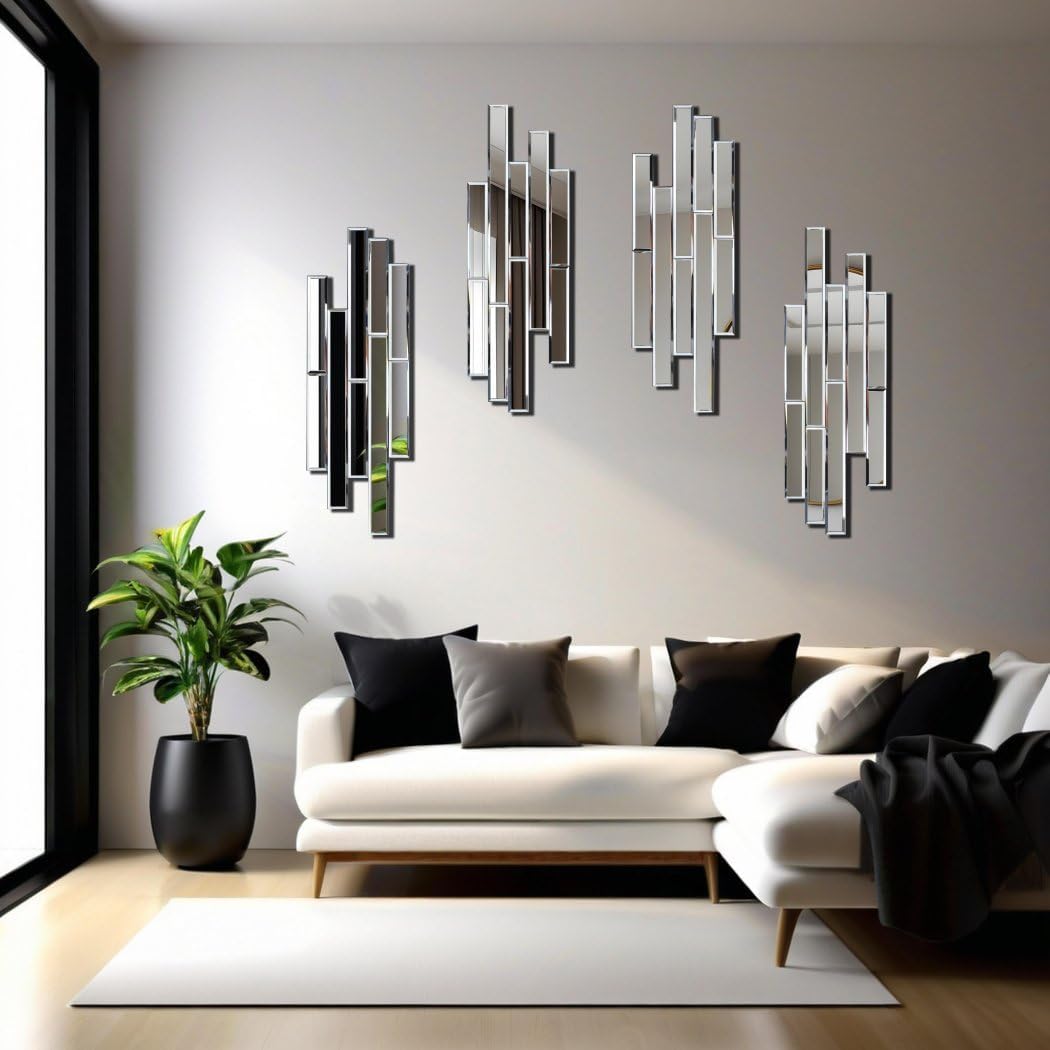 4-Piece Silver Bevelled Wall Mirror Set
