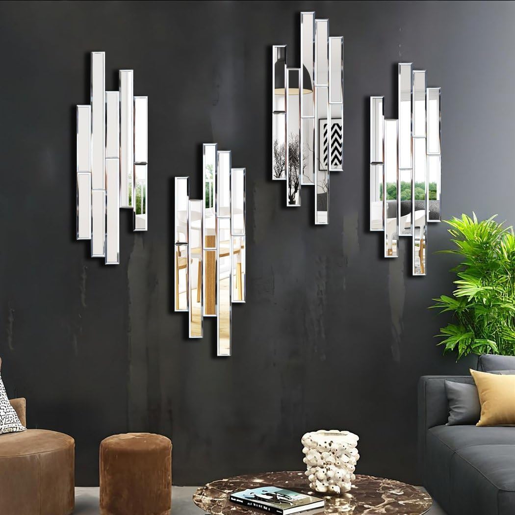 4-Piece Silver Bevelled Wall Mirror Set