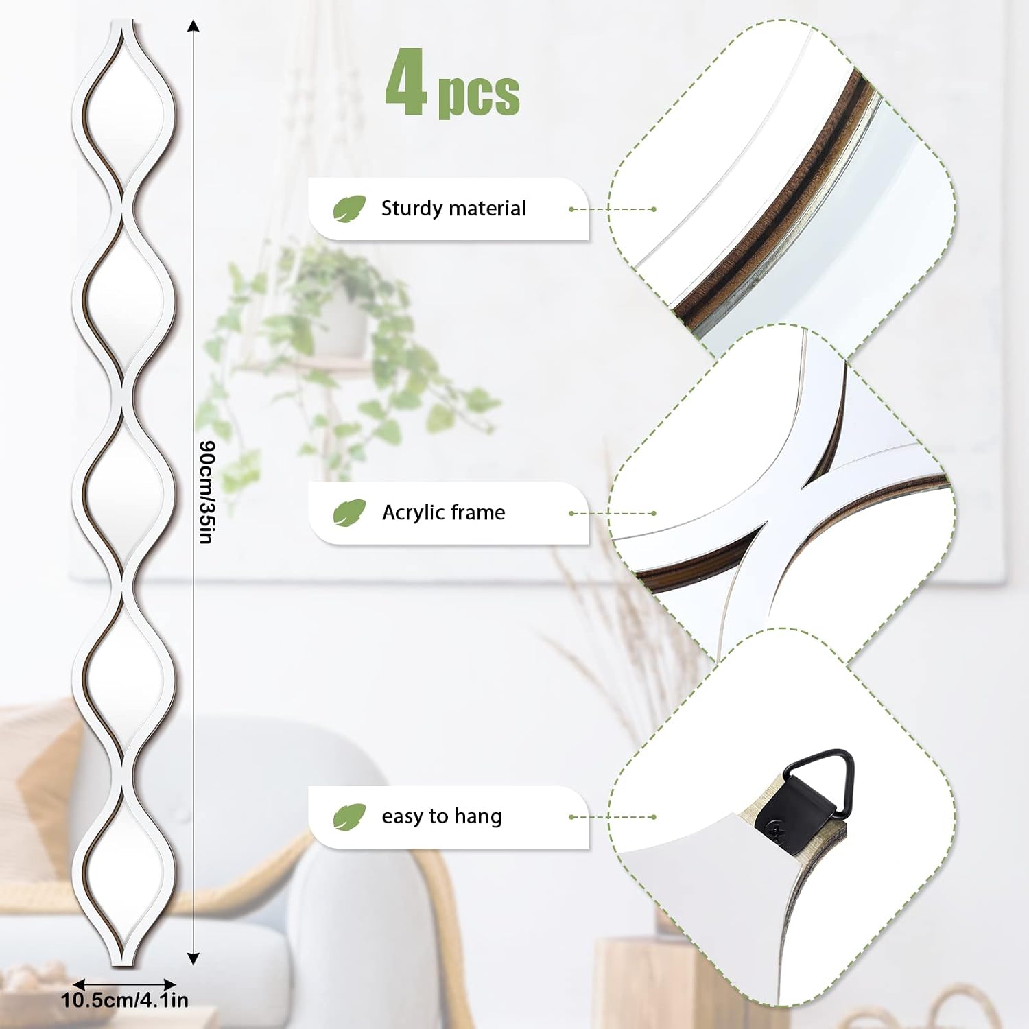 4-Piece Silver Teardrop Mirror Set