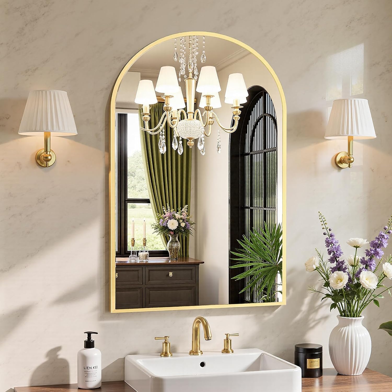 Arched Gold Metal Frame Mirror