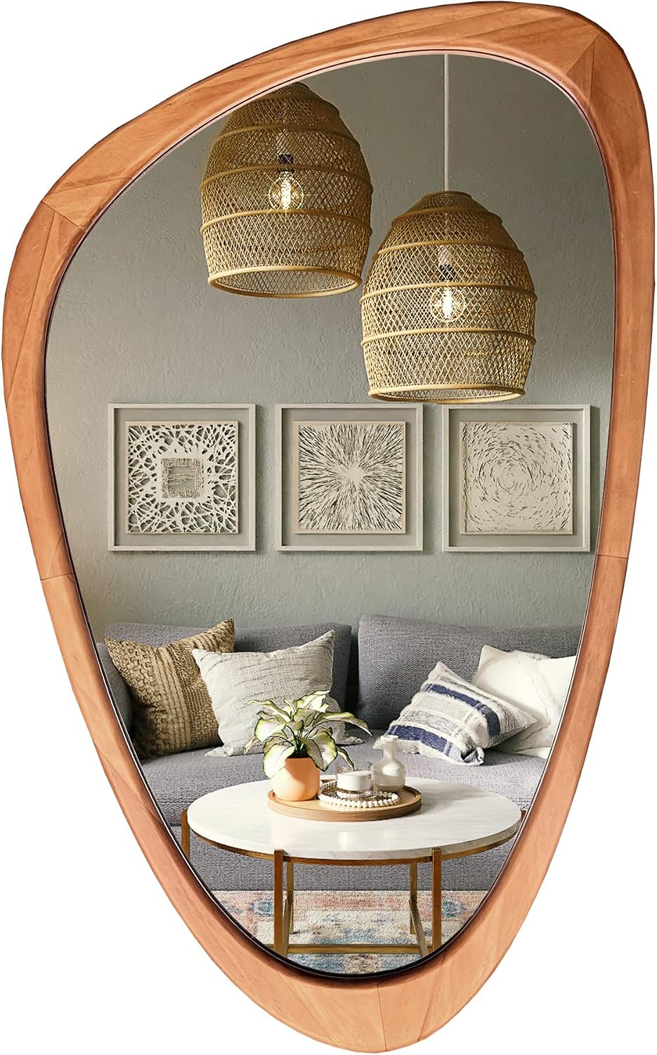 Asymmetrical Wooden Frame Mirror
