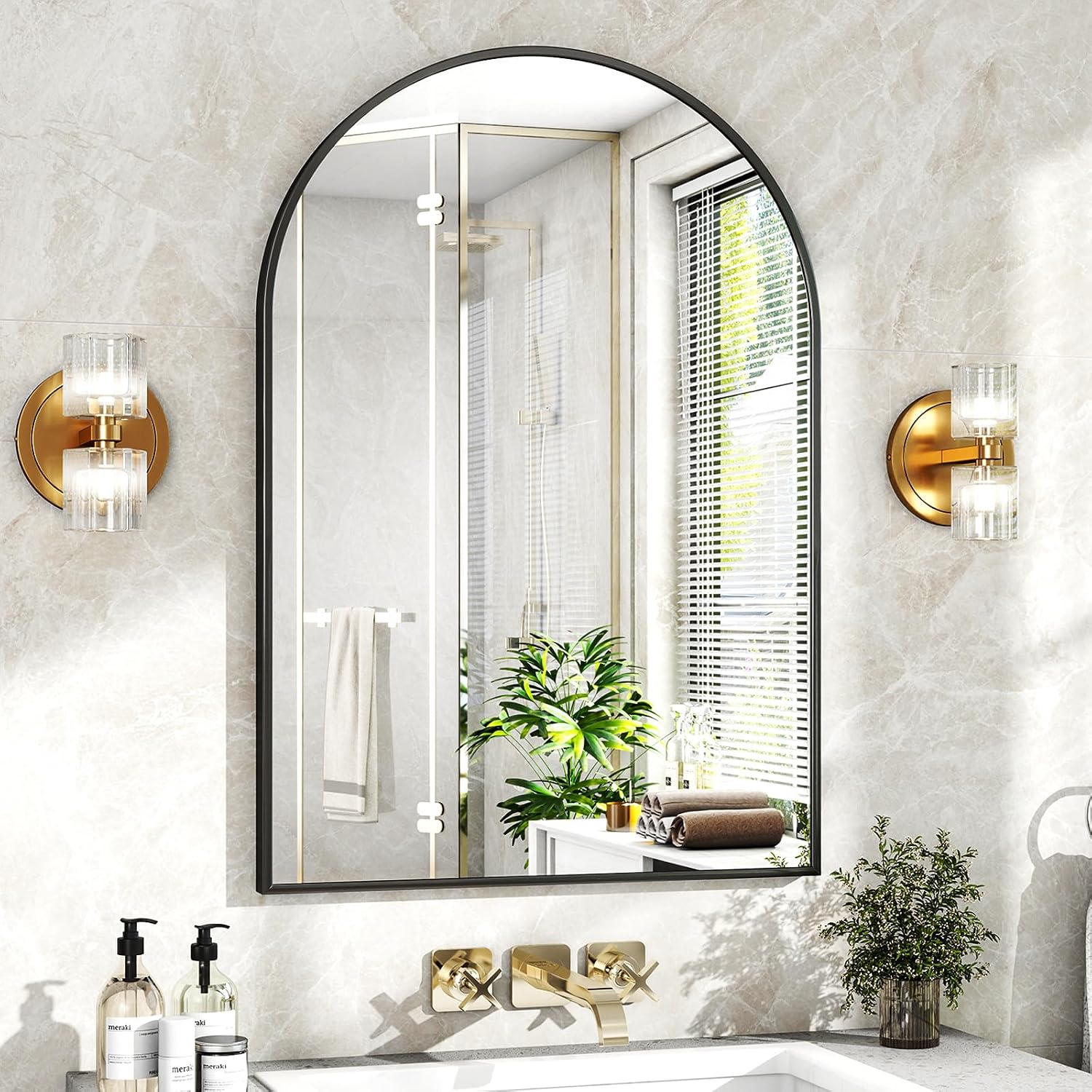 Black Metal Arched Wall Mirror