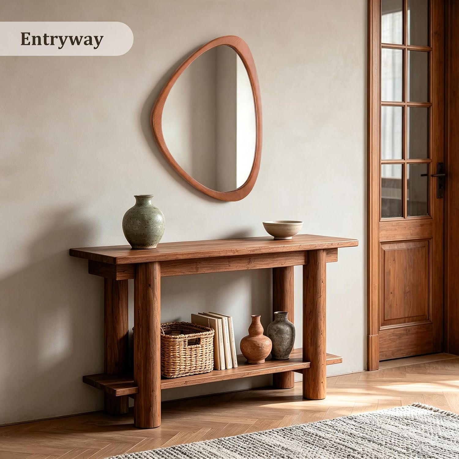 Organic Shaped Wooden Wall Mirror