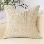 Beige Velvet Botanical Embroidered Pillow
