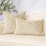 Beige Velvet Botanical Embroidered Pillow