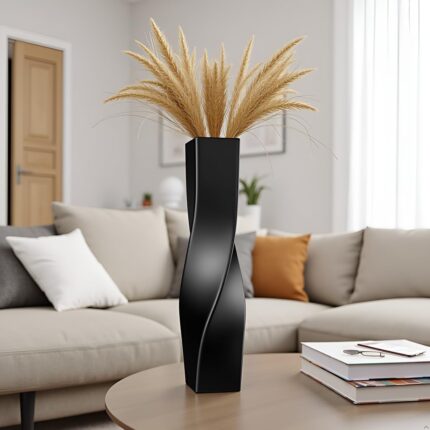 Matte Black Twisted Ceramic Vase