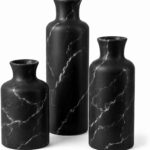 3-Piece Black Marble Ceramic Vase Set