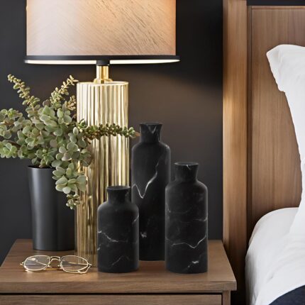 3-Piece Black Marble Ceramic Vase Set