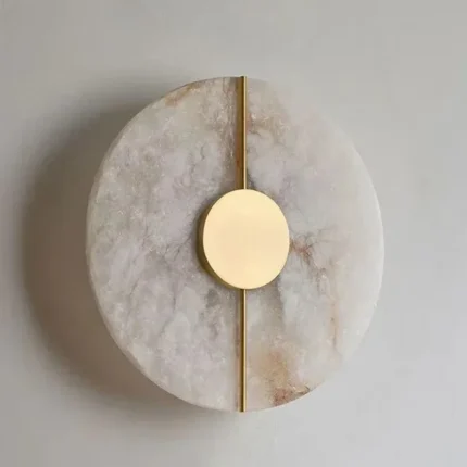 Alabaster & Brass Round Wall Sconce