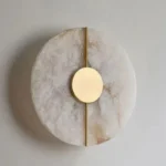 Alabaster & Brass Round Wall Sconce