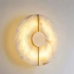 Alabaster & Brass Round Wall Sconce