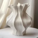 White Ceramic Ruffled Decor Vase
