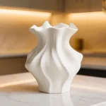 White Ceramic Ruffled Decor Vase