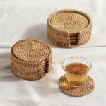 Woven Rattan Coaster Set with Holder