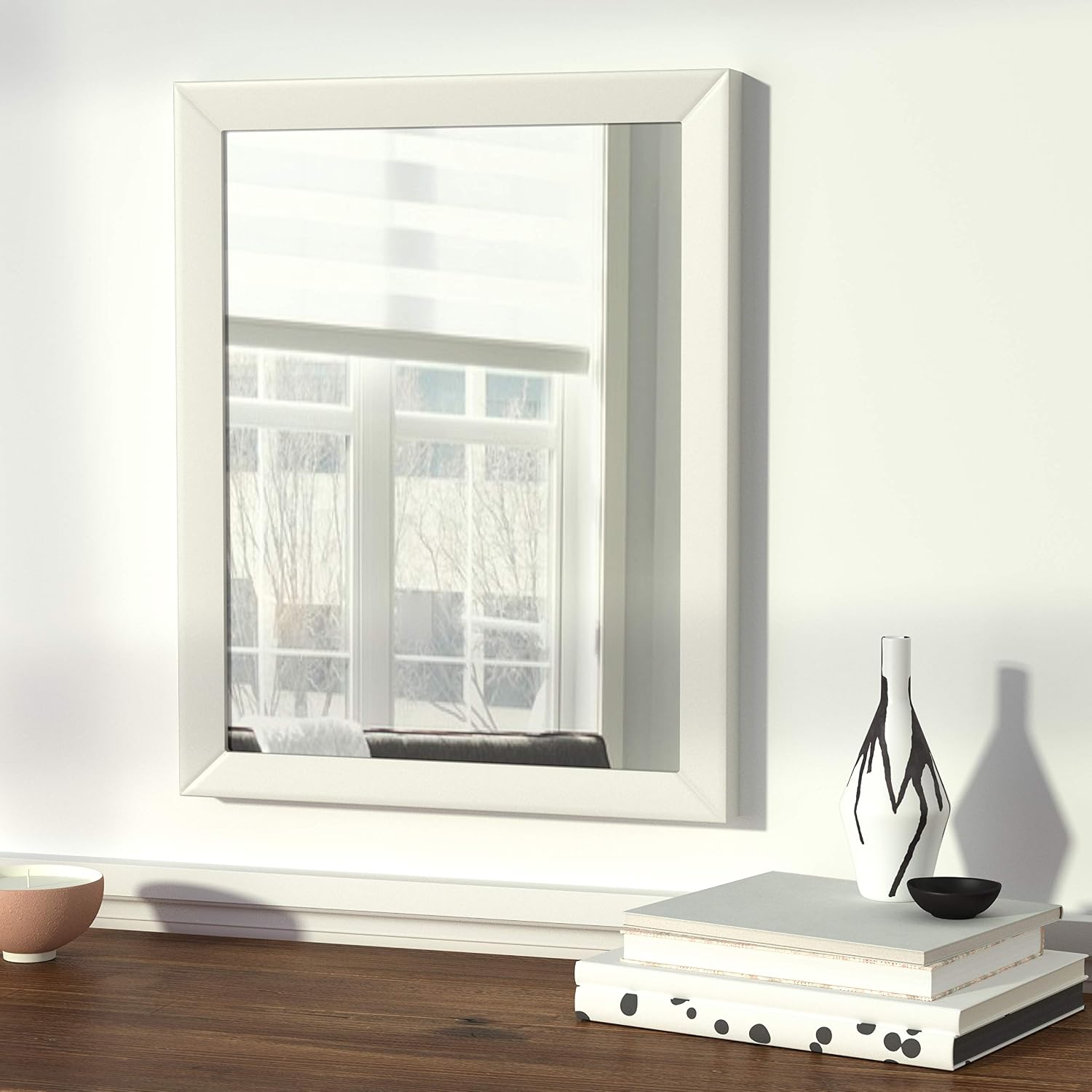 White Trim Rectangular Wall Mirror